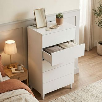 Dmora C&oacute;moda Dmarco, Semanal Con 5 Cajones, Tocador Para Dormitorio, Semanario Moderno, 61x40h117 Cm, Blanco - Dmora