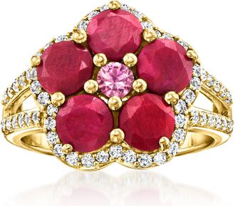 Ross-Simons Ruby and. Pink Sapphire Flower Ring With. White Topaz in 18kt Gold Over Sterling