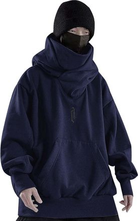 Generic Oversized Mens Streetwear Ninja Pullover Hoodies Hip Hop Hoodie Long Sleeve Casual Hoody Turtleneck Pullover Sweat Tops Tech Wear Hoodie Punk Clothing