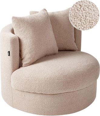 Beliani Beliani - Sill&oacute;n Moderno Glamour Respaldo Redondo Boucl&eacute; Base Giratoria Hierro Con Dos Cojines Beige Dalby
