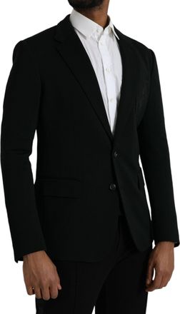 Dolce & Gabbana Mens Black Wool Notch Single Breasted Coat Blazer Virgin Nylon Clothing