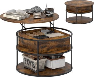 HOMCOM Lift Top Coffee Table - Round Coffee Table With Hidden Storage - Brown | TJ Hughes