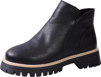 Generic Ladies Ankle Boots Casual Short Booties Round Toe Casual Chunky Heel Non-Slip Side Zipper Comfortable Chelsea Boots Daily Classic