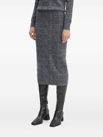 Iceberg logo-jacquard midi skirt - women - Fabric - S - Grey
