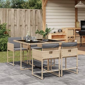 vidaXL Set Comedor De Jard&iacute;n 5 Pzas Con Cojines Rat&aacute;n Sint&eacute;tico Beige Vidaxl