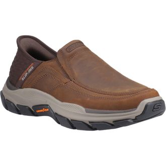 Skechers Gerespecteerde Elgin Leren Mannen Donkerbruine Brede Pas Moccasins Schoenen