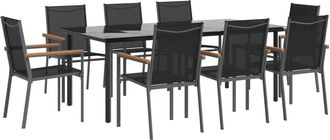 vidaXL Juego De Comedor Para Jard&iacute;n 9 Piezas Acero Y Textilene Negro Vidaxl