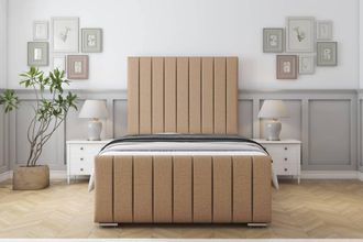 Sloomy California Dumfries Bed Frame With 50 Upholstered Headboard in Light Brown | Size: Super King
