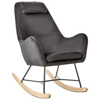 Beliani Silla Mecedora Tapizada En Tela Gris Oscuro Patas De Metal Patines De Madera Estilo Moderno Arrie