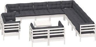 vidaXL Muebles De Jard&iacute;n 14 Pzas Con Cojines Blanco Madera Maciza Pino Vidaxl