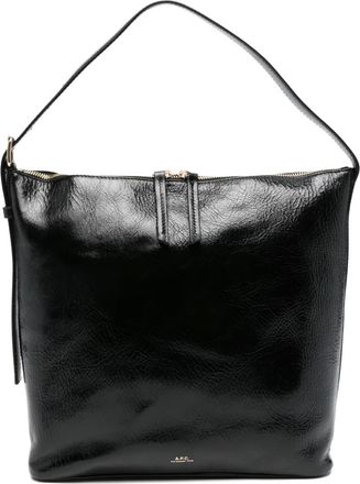 A.P.C. Borsa a spalla in pelle con zip - Nero