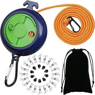 No Brand Tendedero Extensible Antideslizante, Port&aacute;til, De 10 M, Con 10 Presillas Y 20 Pinzas. Accesorios Para Camping Y Actividades Al Aire Libre. Color Verde