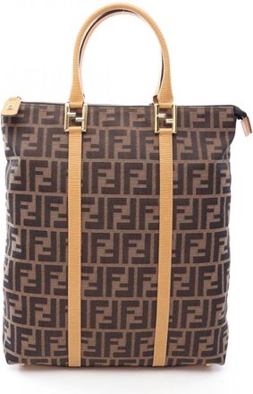 Fendi Beige Brown Canvas Leather Handbag Tote Bag (Pre-Owned)