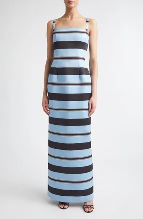 Emilia Wickstead Regina Stripe Taffeta Faille Column Dress in Graphic Stripe - Blue Black at Nordstrom, Size 14