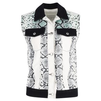 Sandro Sandro Paris vest met slangenprint in witte katoenen denim