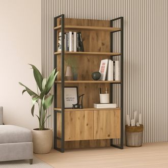 Dmora Librer&iacute;a Georges, Biblioteca 4 Estantes, Una Puerta, Instalaci&oacute;n En Suelo, 90x34x180h Cm Roble Marr&oacute;n