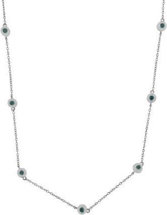 House of Brilliance Silver 1.0 Cttw Treated Blue Diamond Bezel Station Necklace in White at Nordstrom