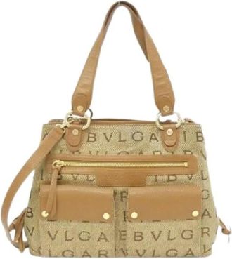 Bulgari Pre-owned Canvas Shoulder Bag - Dames - Vintage Handtas - Beige - ONE Size - Vintage