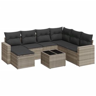 vidaXL Vidaxl - Set De Sof&aacute;s De Jard&iacute;n 8 Pzas Y Cojines Rat&aacute;n Sint&eacute;tico Gris