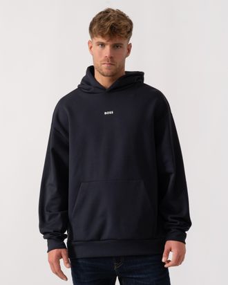 HUGO BOSS Mens Relaxed Fit Long Sleeve Pullover Hoodie in Navy Cotton - Size X-Large