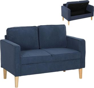 HOMCOM Homcom - Compact 2 Seater Sofa with Under Seat Storage for Small Spaces Blue
