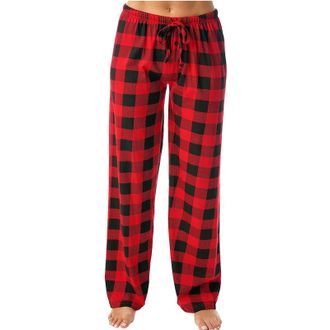 Generic Pyjama Bottoms Womens Checked Printed Plaid Pants Womens Fuzzy Fleece Pajama Pants Sleep Pants for Ladies Flannel Pj Bottoms Stretch Pyjamas Trousers 