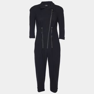 Elisabetta Franchi Black Crepe Zip Detail Jumpsuit