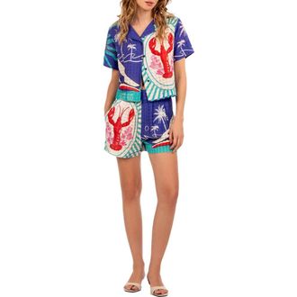 Agua Bendita Lia Alina Cotton Cover-Up Shorts in Blue Multi at Nordstrom, Size Medium