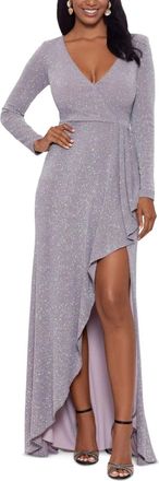 Betsy & Adam Gown Dress Granite Glitter Asymmetrical Cocktail JZZ186