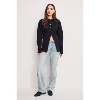 Good American Womens Exaggerated Sleeve Cardigan Sweater | Black, Size Medium | Good American by Khlo&Egrave; Kardashian