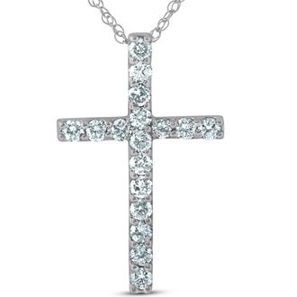 Pompeii3 1 Ct Diamond Cross 14k White Gold 18 Chain Womens Necklace 1 1/4 Tall