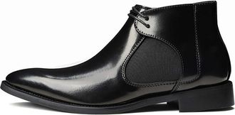 Generic Mens Patent Leather Chelsea Ankle Boots Pointed Toe Short Boots Lace Up Office Dress Shoes,Black,12.5 UK