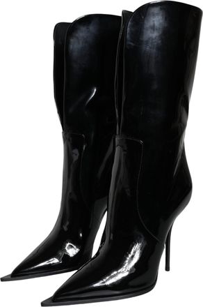 Dolce & Gabbana Womens Black Patent Leather Mid Calf Boots Shoes