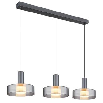 Netlighting Grant Bar Pendant Grey Matt Smoke Glass Shade 3x LED 3000K