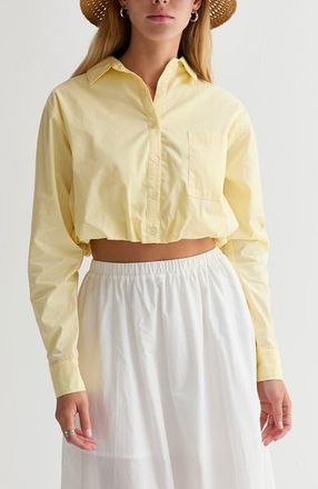 Crescent Poplin Bubble Hem Cropped Shirt in White at Nordstrom, Size X-Small Short
