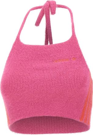 adidas Sleeveless Tops, female, Pink, XS, Fluffy Knitted Halter Top