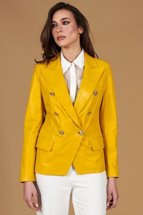 D'Arienzo Giacca blazer doppio petto in pelle naturale gialla DArienzo, Seleziona Taglia S, Colore Giallo