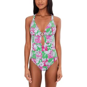 Lilly Pulitzer Ester Swimsuit Womens Multi Lil Chicken Check One Piece GBO3851