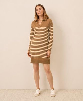 Pact Organic Cotton Classic Fine Knit Collared Sweater Dress in Del Norte Stripe at Nordstrom, Size Xx-Large