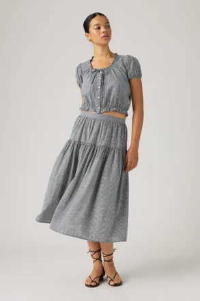 Levi's Leonie Midi Skirt - Mujer - L - Azul / Ceicil Even Micro Check Peacoat Cotton