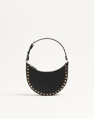 Valentino Garavani Mini Borsa Hobo Rockstud In Vitello Granato Donna NERO UNI