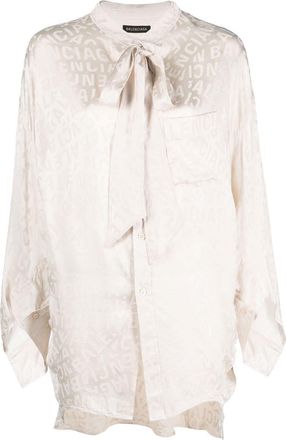 Balenciaga logo-jacquard twisted swing blouse - women - Silk - 36 - Neutrals