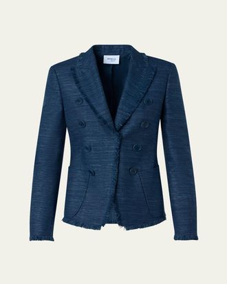Akris Indian Silk Fringed Double-Breasted Blazer Jacket
