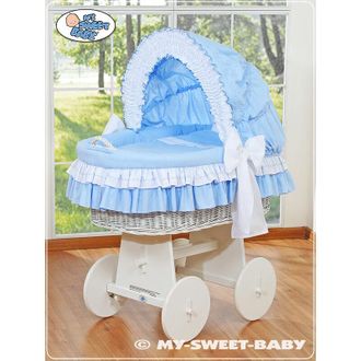 OEM Mois&eacute;s Con Capota - Bellamy Blanco + Ropa De Cama Azul Y Blanca