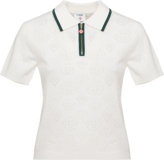 Casablanca White Green-Trimmed Zip Cotton Polo Shirt