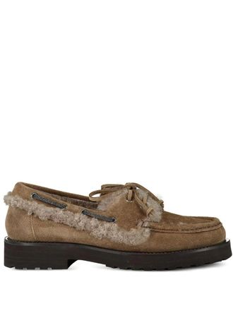 Brunello Cucinelli fleece-trimmed loafers - women - Rubber/Suede/Lamb Shearling/Lamb Shearling - 38 - Brown