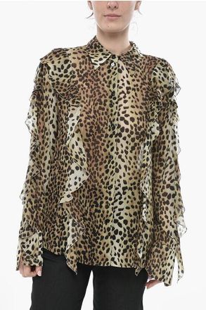 Blumarine Silk Ruffle Blouse GEORG with Animal Print size 42