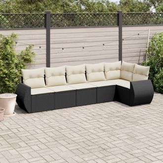 vidaXL Vidaxl - Set De Sof&aacute;s De Jard&iacute;n 6 Piezas Y Cojines Rat&aacute;n Sint&eacute;tico Negro