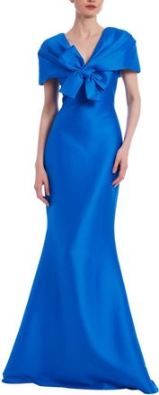 Badgley Mischka Short Sleeve Mermaid Gown In Cobalt