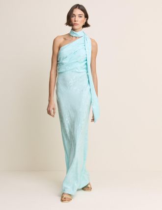 Nobody's Child Light Blue Floral Satin Oceane Maxi Dress